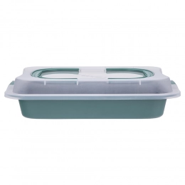 Rectangular baking pan with plastic lid and handle, 36.3x24.5x5.5 cm, green