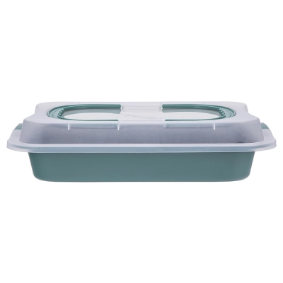 
                                            Rectangular baking pan with plastic lid and handle, 36.3x24.5x5.5 cm, green
                                            