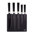 Set of knives with non-stick coated blades, black with gold accents, with magnetic block, 5 pieces Set of knives with non-stick coated blades, black with gold accents, with magnetic block, 5 pieces