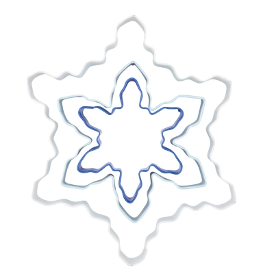 
                                            Набор из 3 нержавеющих стальных форм для выпечки снежинок. Размеры: 6x2 см, 9.5x2 см, 12x2 см.
                                            