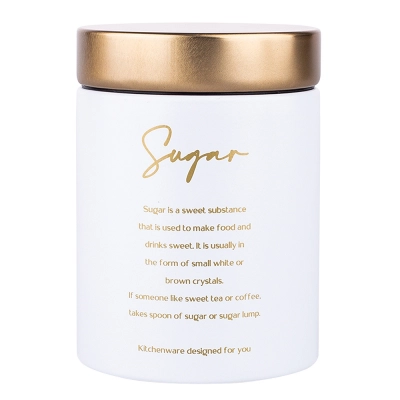 
                                            White canister with golder lid sugar design 11x11x15 cm
                                            