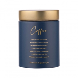 Dark blue canister with golder lid coffee design 11x11x15 cm