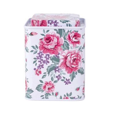 
                                            White square tea metal tin flower design 7,5x7,5x9,5 cm
                                            