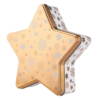 
                                            Star shape tin box 23x22x6 cm gold snowflake design
                                            