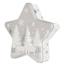 Star shape tin box 23x22x6 cm silver christmas tree design