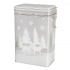 Rectangular clip-lid tin, 12x8x19 cm. Decorated with silver Christmas trees Rectangular clip-lid tin, 12x8x19 cm. Decorated with silver Christmas trees