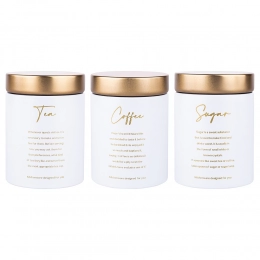 Gold Dream set of 3 stainless steel canisters for coffee, tea, and sugar - white and gold color BZ