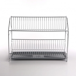 Двухуровневый дуршлаг для посуды 50 см с поддоном, хромированный