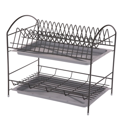 
                                            2-tier black dish drainer, 40 cm, with tray
                                            