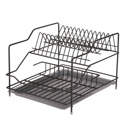 
                                            2-tier black dish drainer, 30 cm, with tray
                                            