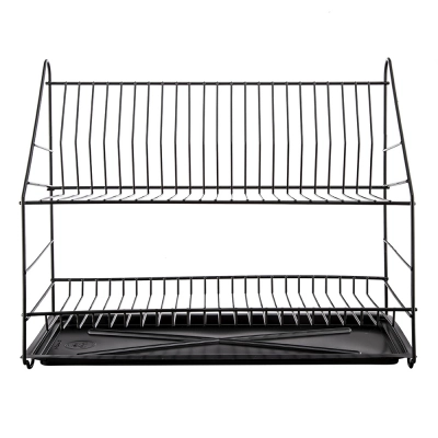 
                                            2-tier black dish drainer, 50 cm, with tray
                                            