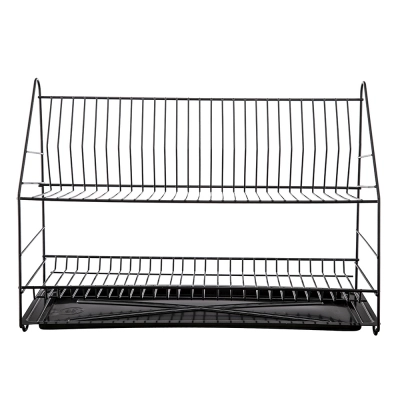 
                                            2-tier black dish drainer, 60 cm, with tray
                                            