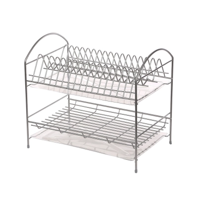 
                                            2 tier dish dryer 40cm with drainer silver
                                            