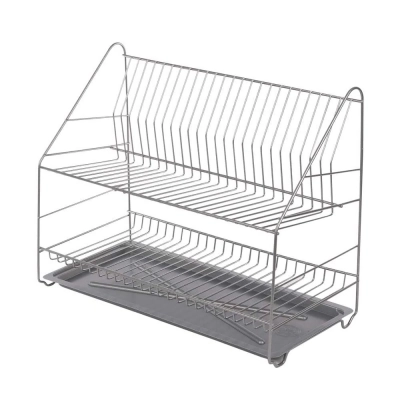 
                                            2 tier dish dryer 50 cm with drainer silver
                                            
