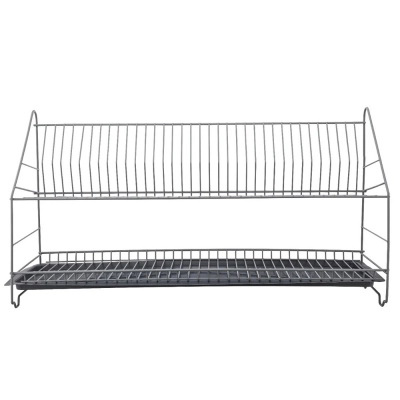 
                                            2 tier dish dryer 80cm with drainer silver
                                            