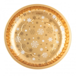 Metal tray dia 26 cm gold snowflake design