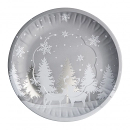 Metal tray dia 26 cm silver christmas tree design