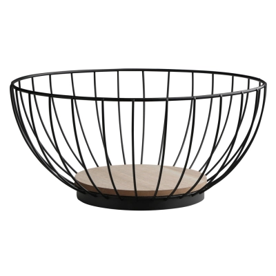 
                                            Черная круглая металлическая корзина с деревянным дном 28x12 см.
                                            