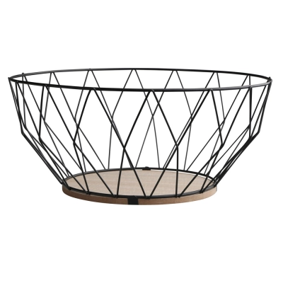 
                                                Черная круглая металлическая корзина с деревянным дном 28x12 см, ромбической формы
                                                
