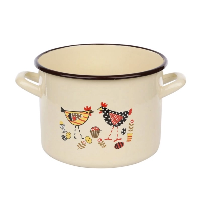 
                                            Enamelled pot 4,4L 20cm cream color with Hen decor
                                            