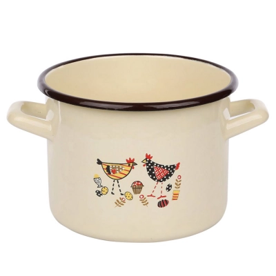
                                                Эмалированная кастрюля 7,5 л 24 см цвета слоновой кости с декором курочки
                                                