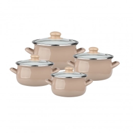 KLARA set of 8 enamelled pots 16-22 cm beige