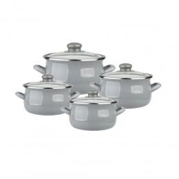 KLARA set of 8 enamelled pots 16-22 cm gray