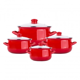 KLARA set of 8 enamelled pots 16-22 cm RED