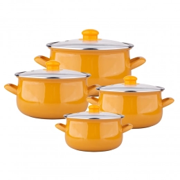 KLARA set of 8 enamelled pots 16-22 cm YELLOW