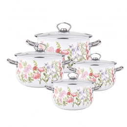 Kate set of 8 enamelled pots 16-22 cm dec. floral