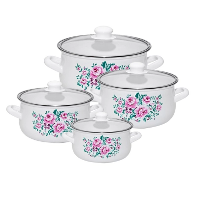 
                                            Klara set of 8 enamelled pots 16-22 cm dec.Charlotta white
                                            