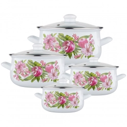 Klara set of 8 enamelled pots 16-22 cm dec. Hibiskus