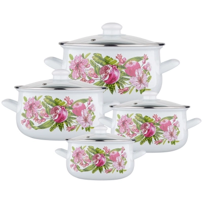 
                                            Klara set of 8 enamelled pots 16-22 cm dec. Hibiskus
                                            