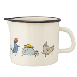 Enameled mug with spout 1,15l dia.12cm h.11,5cm dec. Chicken