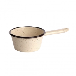 CONICAL SAUCEPAN WITH SPOUT AND LONG HANDLE 12CM ENAMEL CREAM SPECKLED