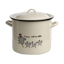 Enamelled cream soup pot with lid 10l, dia. 25 cm, h.21,5 cm, dec. cocks