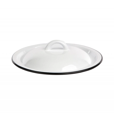 
                                            Enamelled  lid 20cm white color with black rim
                                            