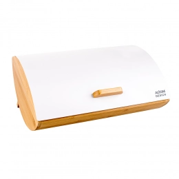 Bamboo bread bin with white steel lid 35x25x15,5 cm