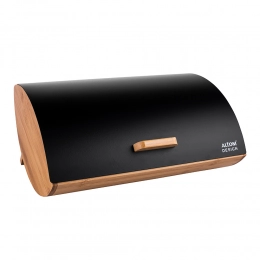 Bamboo bread bin with black steel lid 35x25x15,5 cm