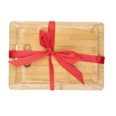 
                                            Set of 2 bamboo cutting boards with a bow, 33x24x0.9 cm 28x20x0.9 cm
                                            