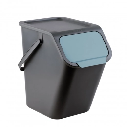 BINI waste segregation container color black /black basket, black lid, blue flap/