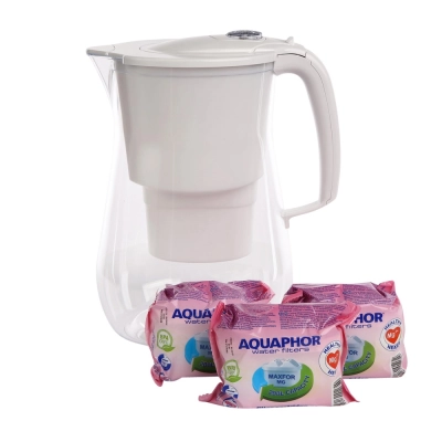
                                            Кувшин для очистки воды Aquaphor Onyx 4,2 литра, с тремя фильтрами магния B100-25 Maxfor, белого цвета.
                                            