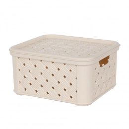 Arianna small basket with lid 16,6x14,5x8.5 cm cream N/N BZ