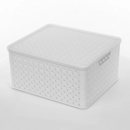 Arianna large basket with cover 33,2x29x16,5cm white