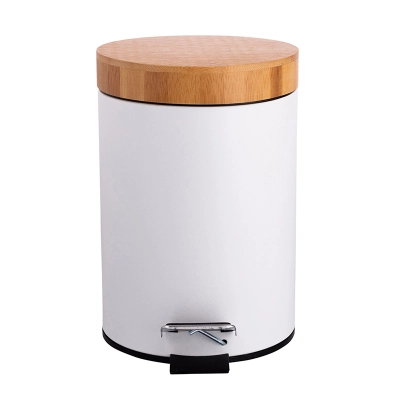
                                                White metal trash can with bamboo lid 3L 17x17x24,5cm
                                                