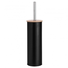Toilet brush in metal casing with bamboo lid 9.5x26.5x38 cm black