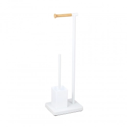 White metal toilet paper and brush holder, hanging rails with bamboo 23x18x69,5 cm color box