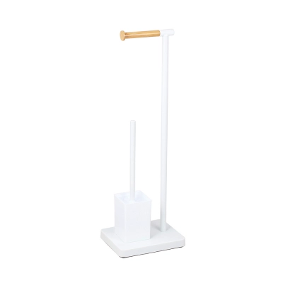 
                                            White metal toilet paper and brush holder, hanging rails with bamboo 23x18x69,5 cm color box
                                            