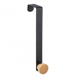 Black metal single hook with bamboo 3x2,5x20cm
