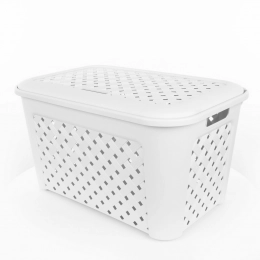 Arianna rectangular basket with cover 58x38x33cm 48,3l white